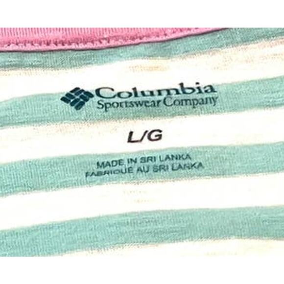 COLUMBIA 3/4 SLEEVE, PULL-OVER TOP, WOMENS, L, LIGHT GREEN & WHITE STRIPES - Picture 2 of 11